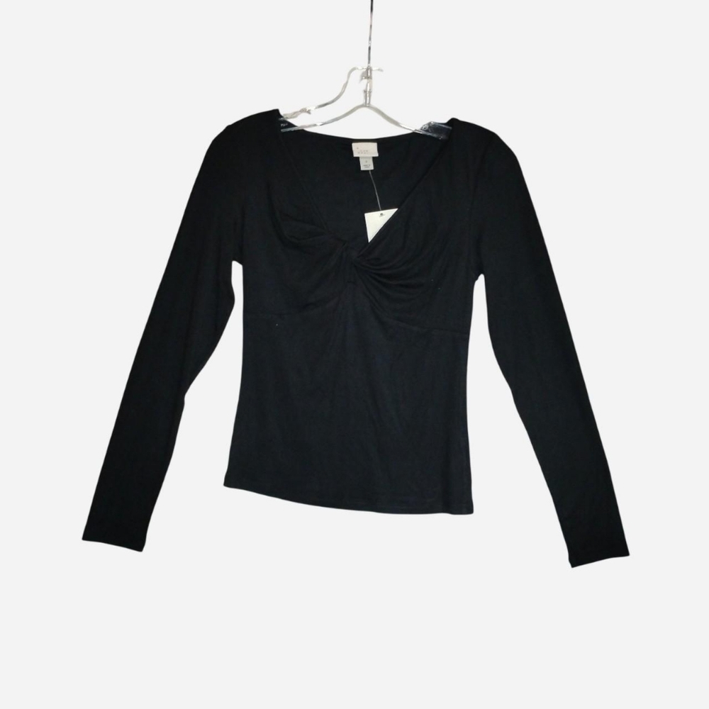 NWT A New Day Black Twist-Front Long Sleeve Top - Size S